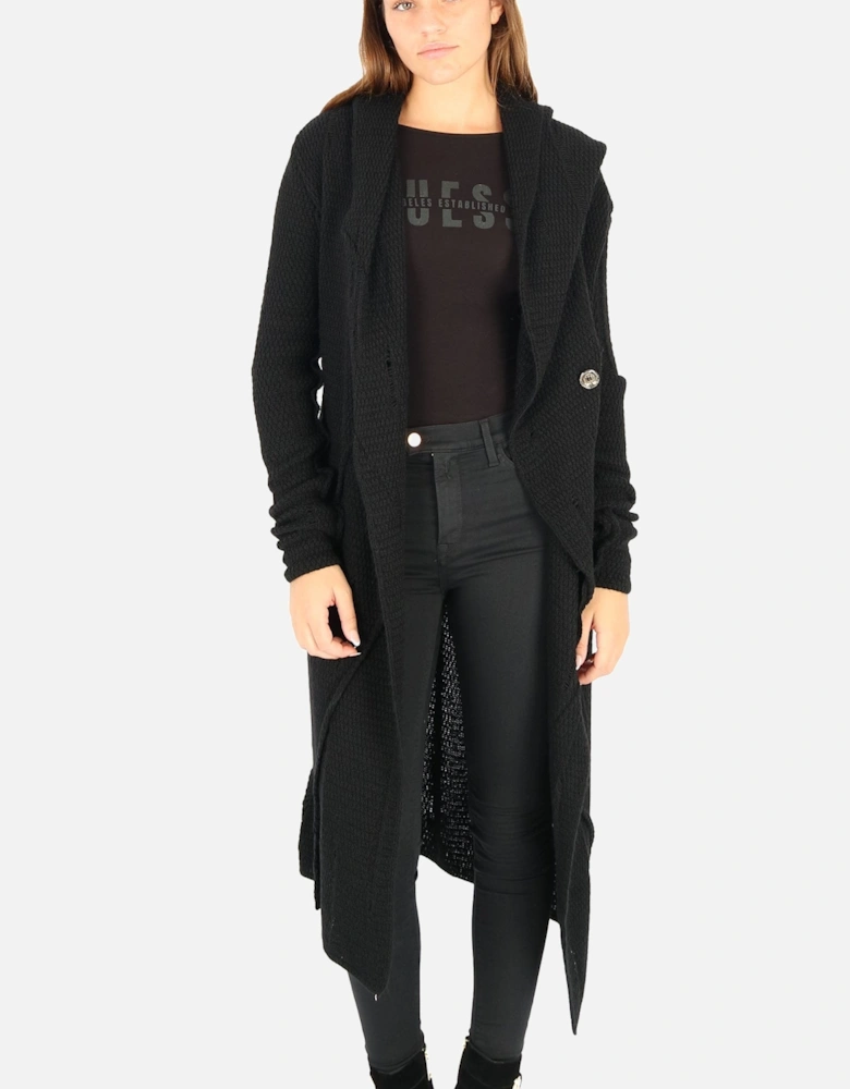 Long Ladder Detail Black Cardigan