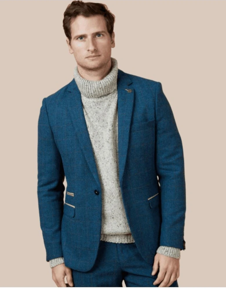 Dion Blue Herringbone Tweed Blazer