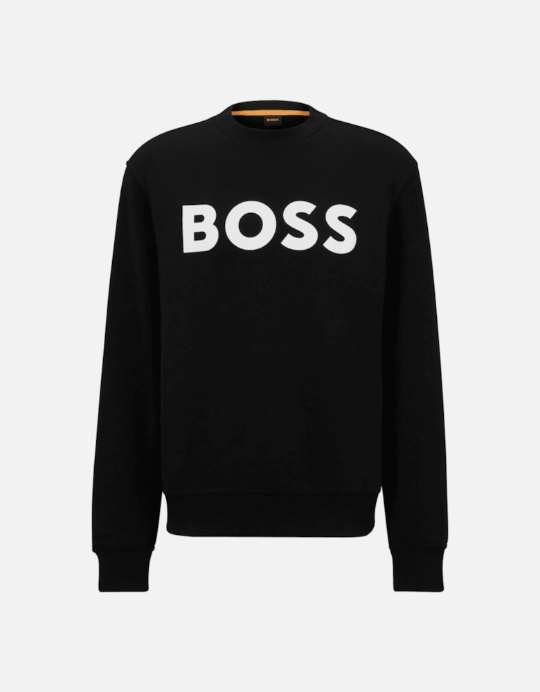 Basic Logo Print Crew Neck Black Sweatshirt
