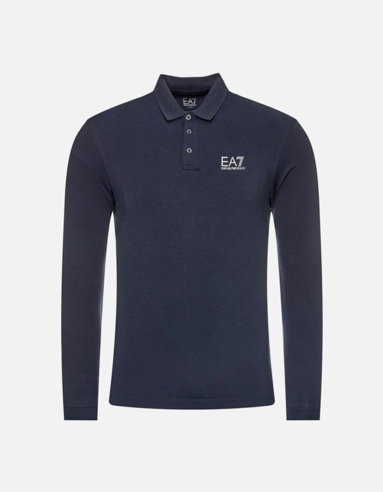 Cotton Dark Blue Long Sleeve Polo