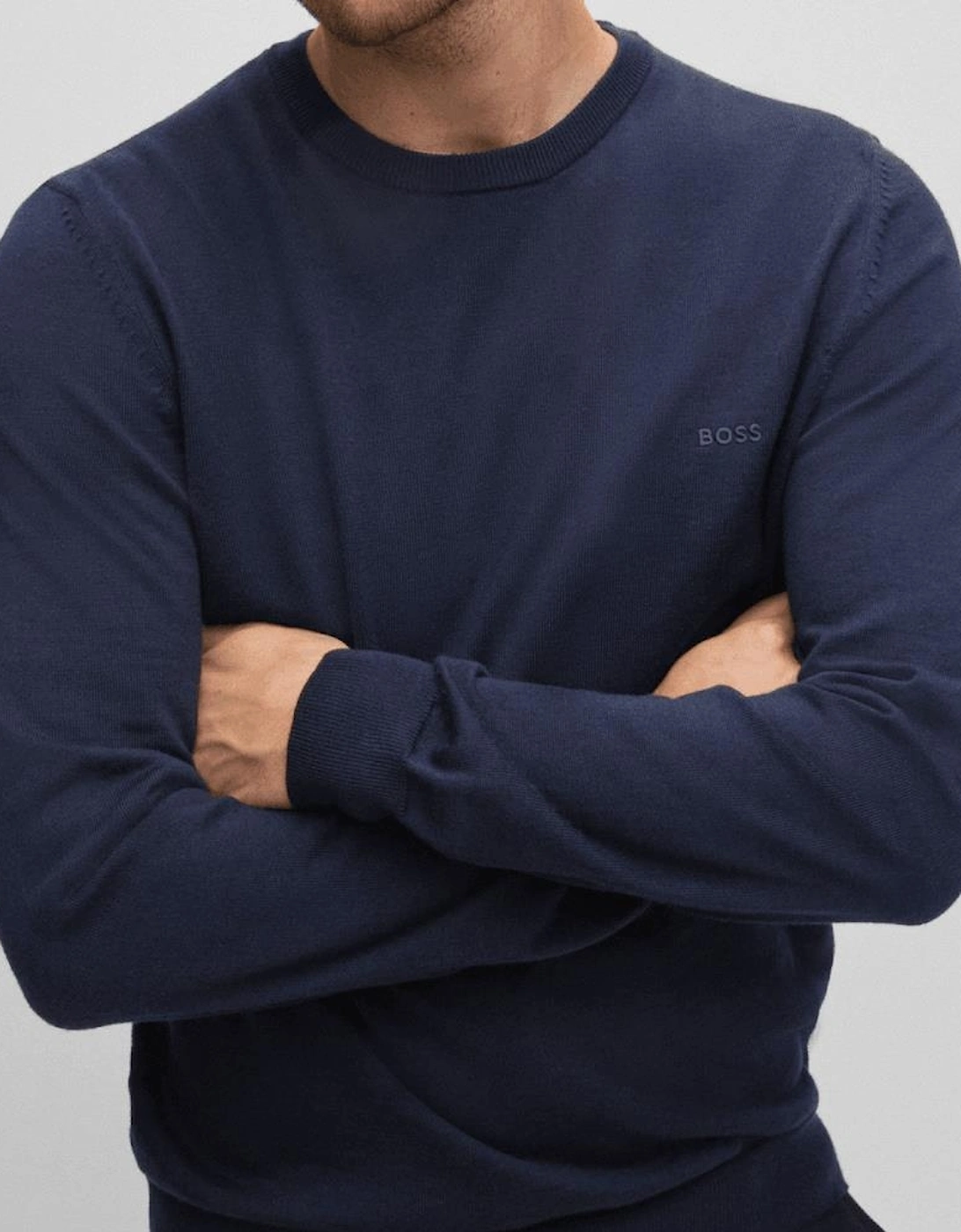 Botto Embroidered Logo Crew Neck Navy Knitted Jumper