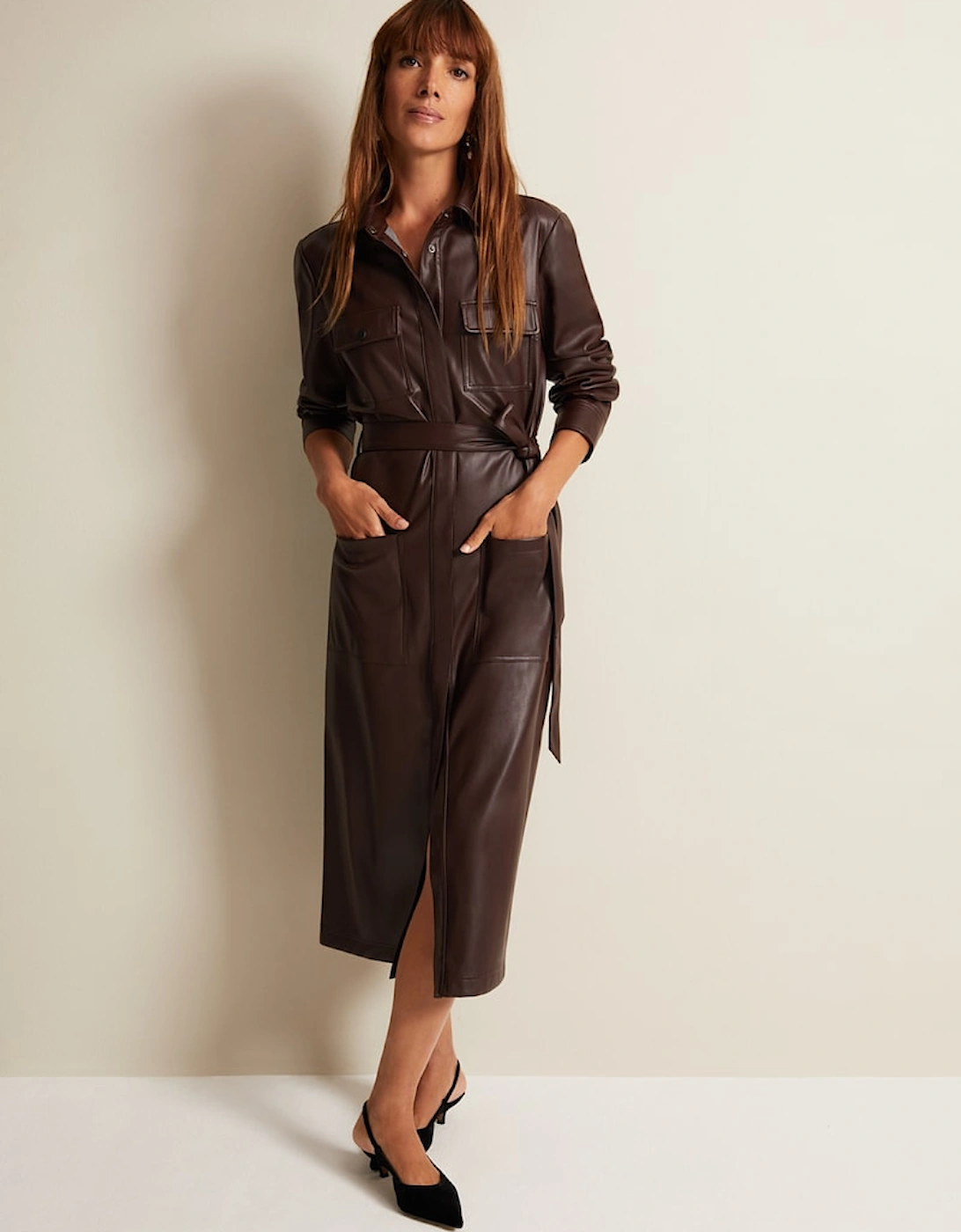 Dila Faux Leather Shirt Midi Dress, 7 of 6
