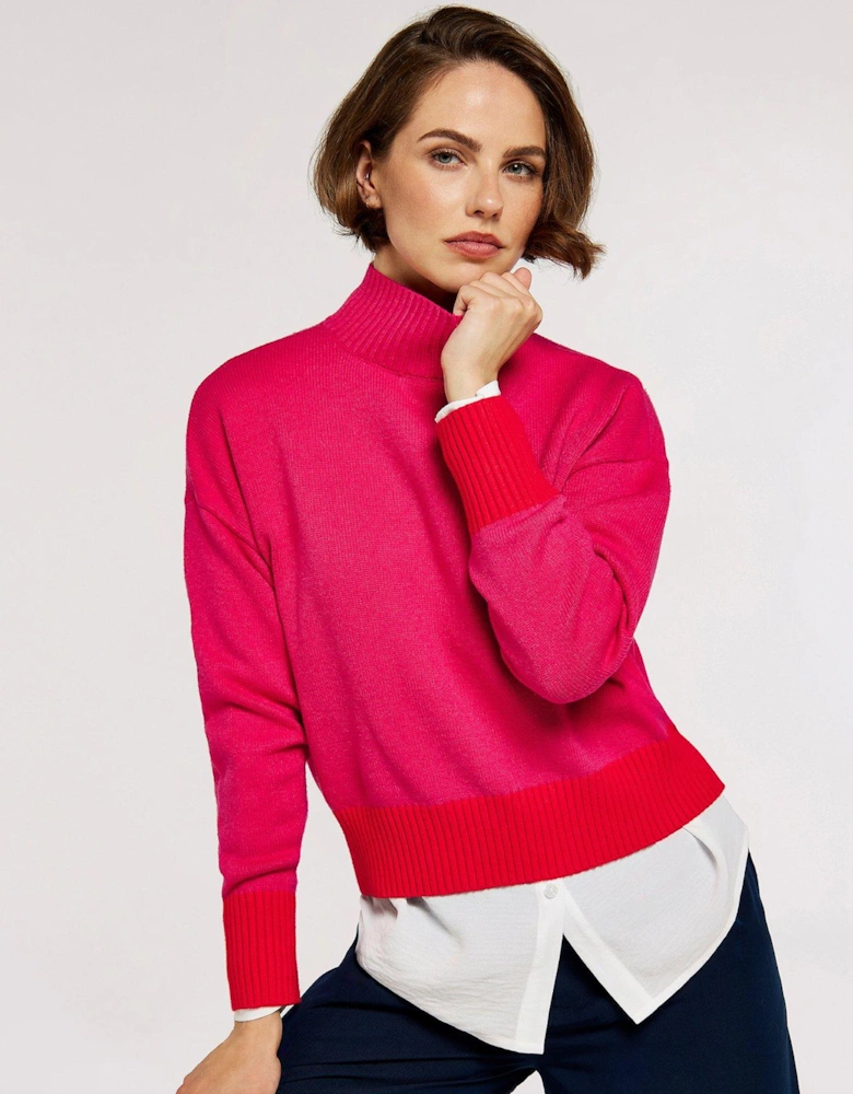 2 Tone Mock Neck Softtouch Jumper