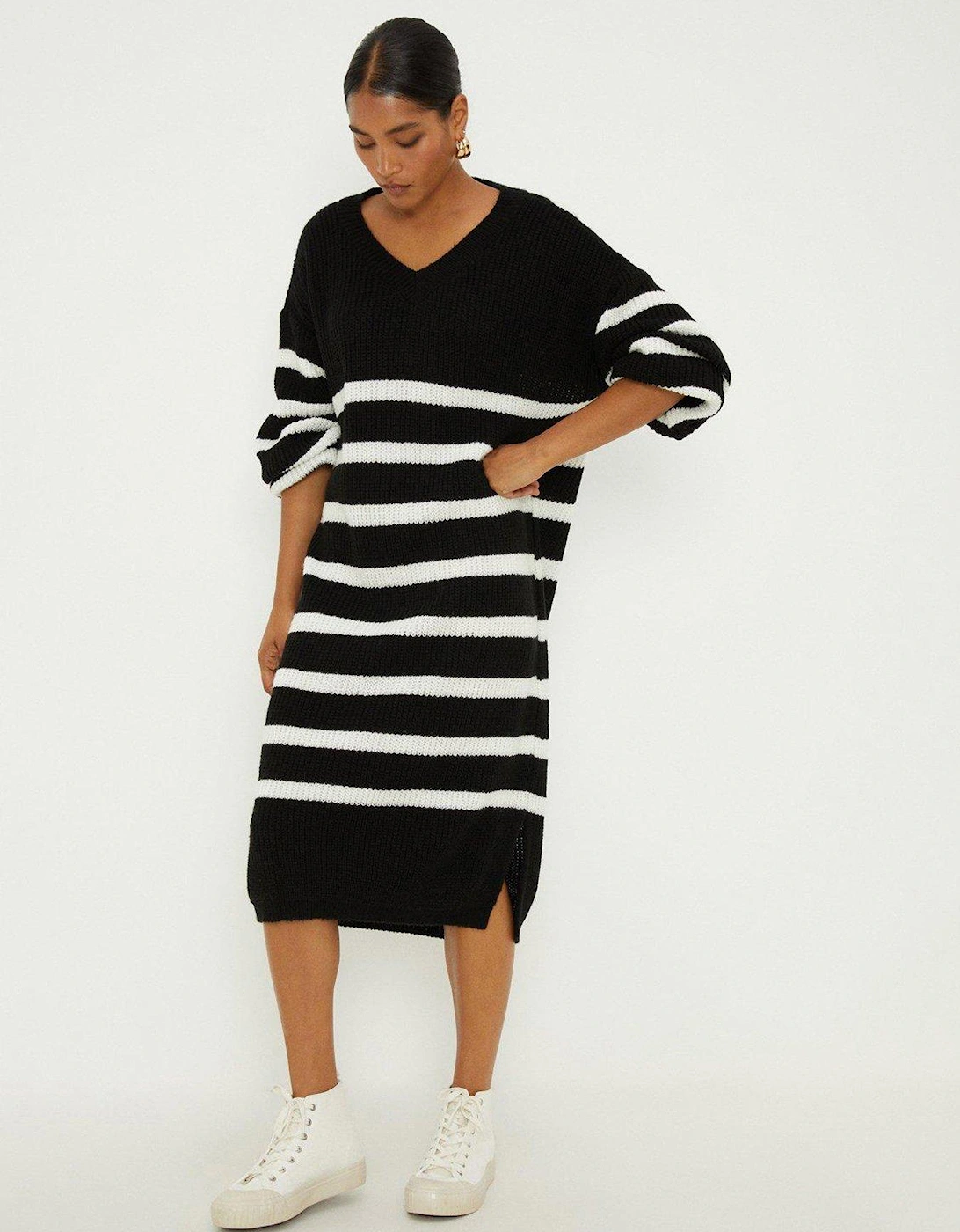 Stripe V Neck Knitted Midi Dress - Multi, 4 of 3