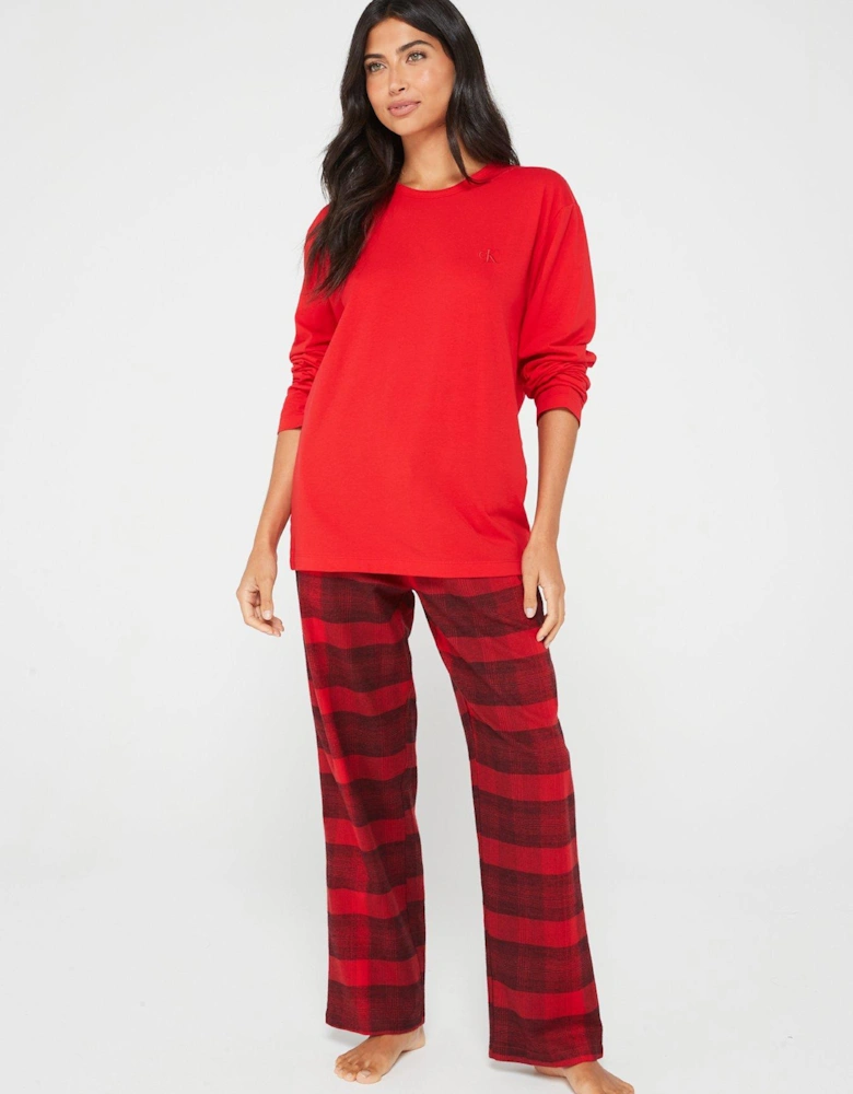 Check Flannel Long Pyjama Set - Red