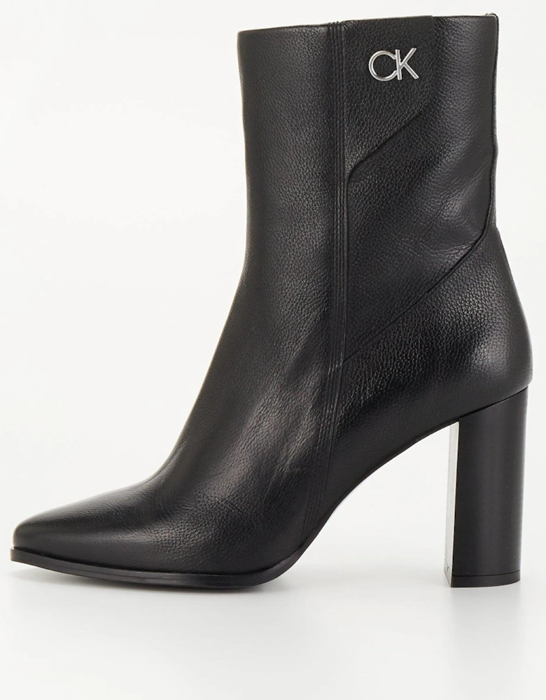 Cup Ankle Leather Heel Boot - Black