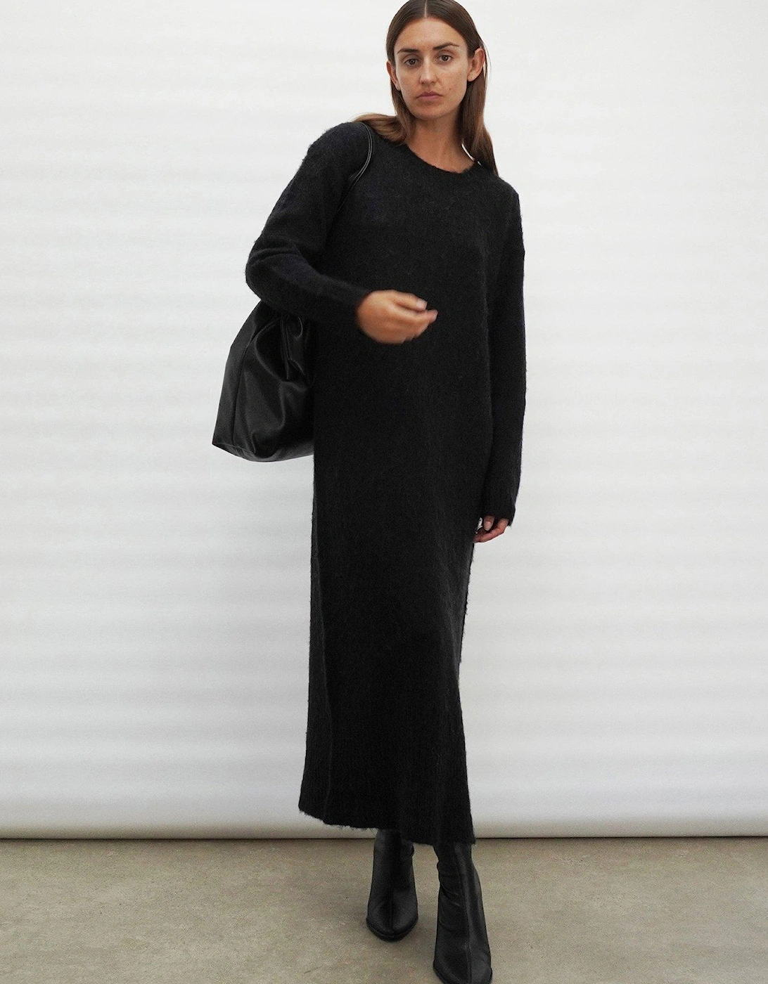 Cosy Heritage Knitted Midi Dress - Black, 7 of 6