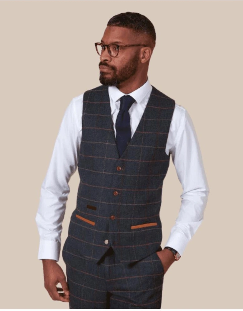 Eton Navy Check Waistcoat