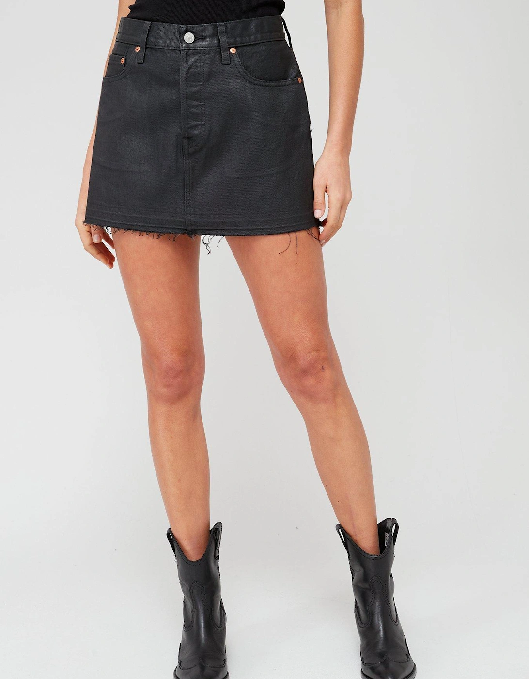 Icon Coated Denim Mini Skirt - Black, 3 of 2