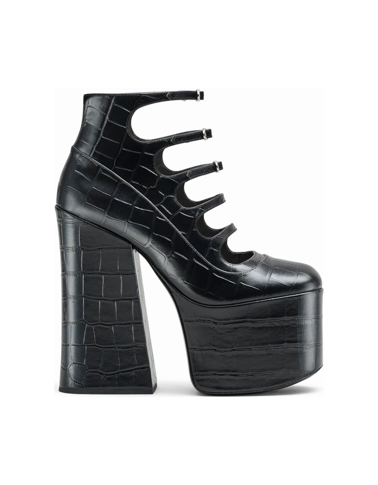 Kiki Croc-Embossed Platform Boots - Black