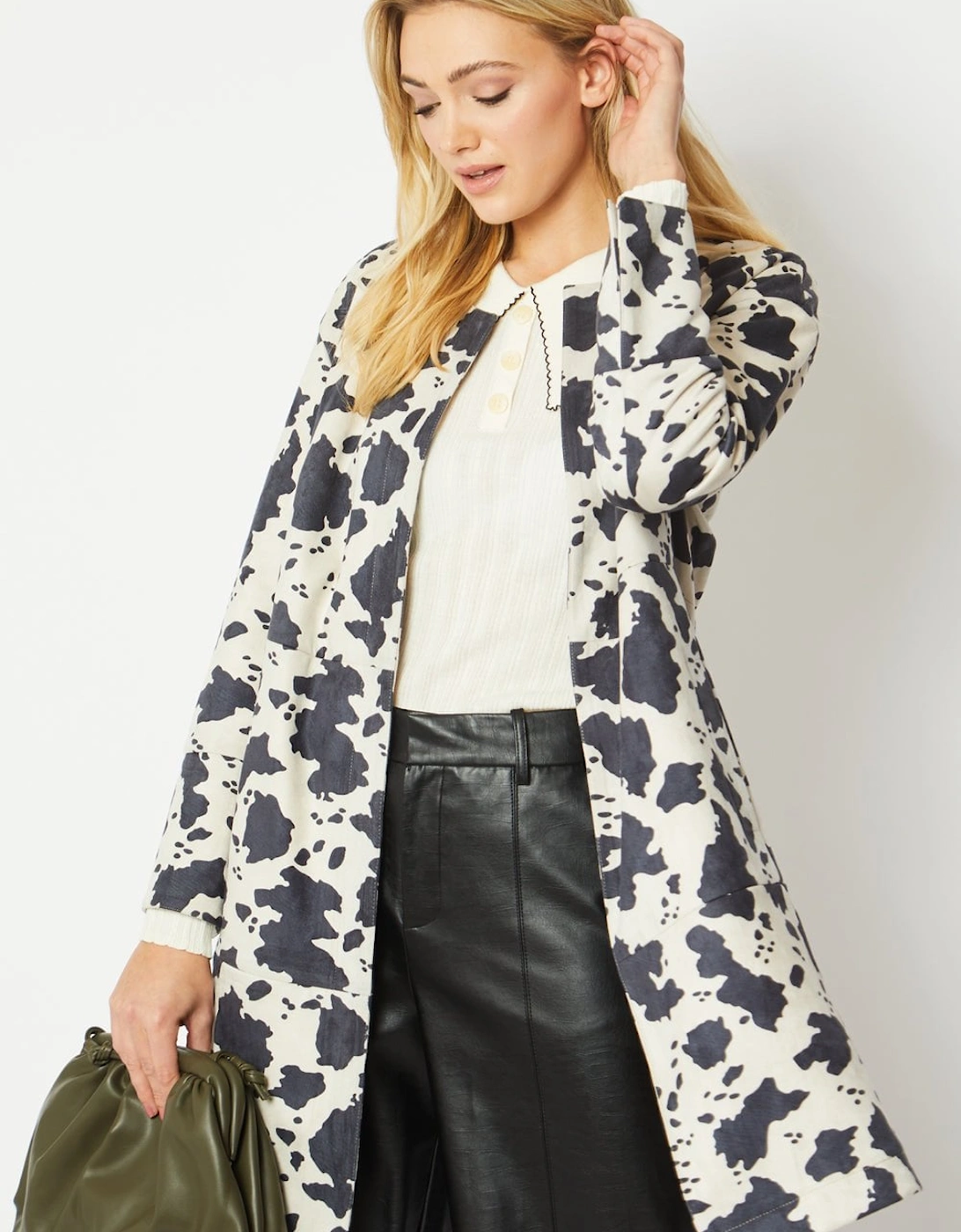 Faux Suede Cow Print Coat, 5 of 4