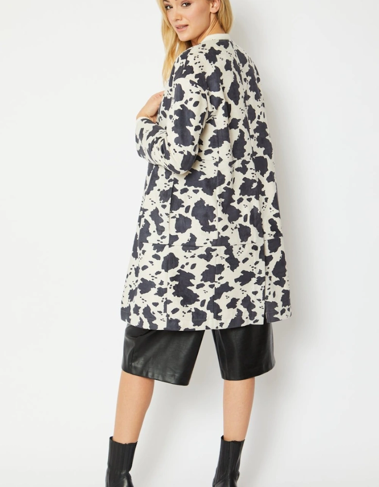 Faux Suede Cow Print Coat