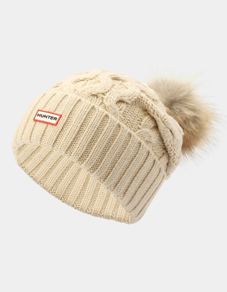 Unisex Cable Knit Beanie With Pom