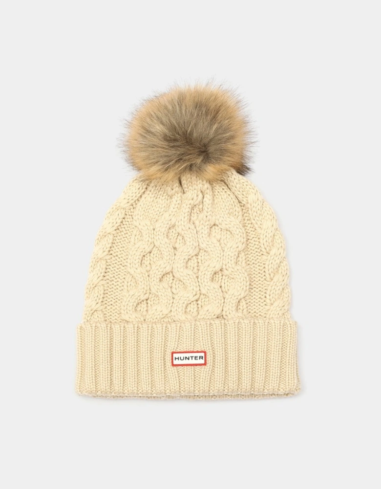 Unisex Cable Knit Beanie With Pom