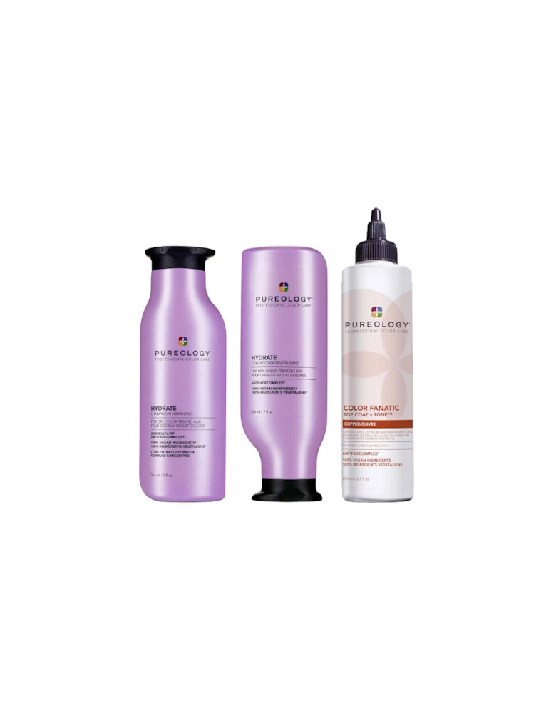 Hydrate Shampoo, Conditioner and Top Coat & Tone Routine for Neutralising and Hydrating Copper Hair