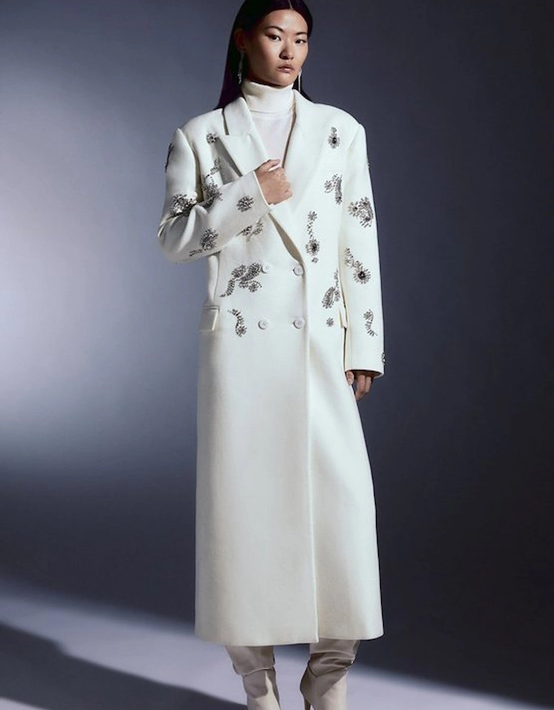 Tailored Wool Blend Embellished Maxi Coat, 5 of 4