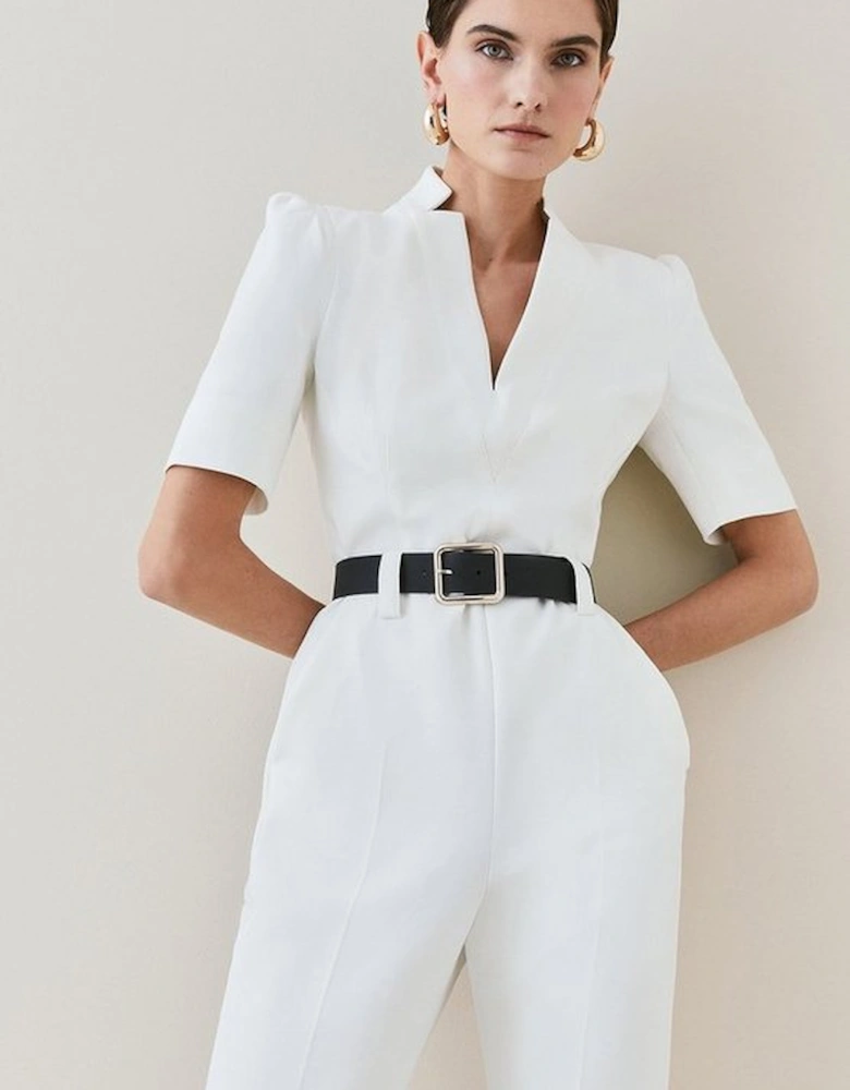 Tailored Structured Crepe Forever Belted Jumpsuit
