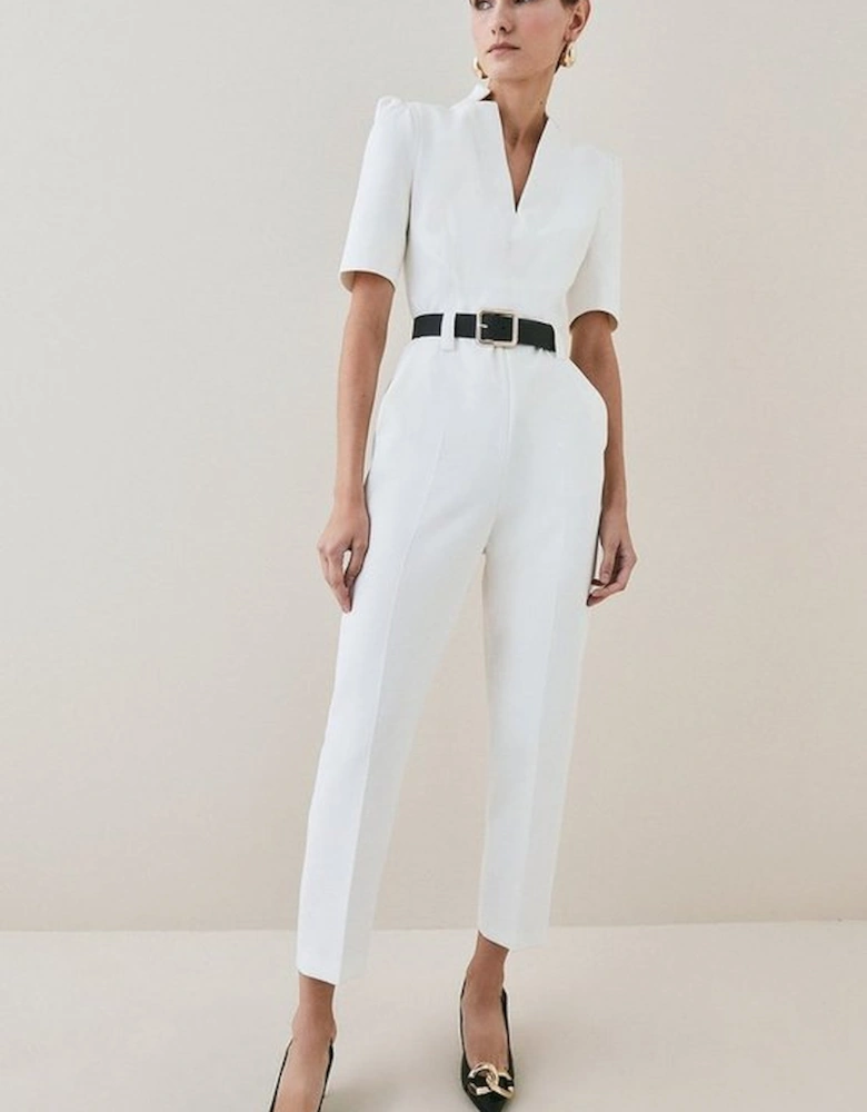 Tailored Structured Crepe Forever Belted Jumpsuit