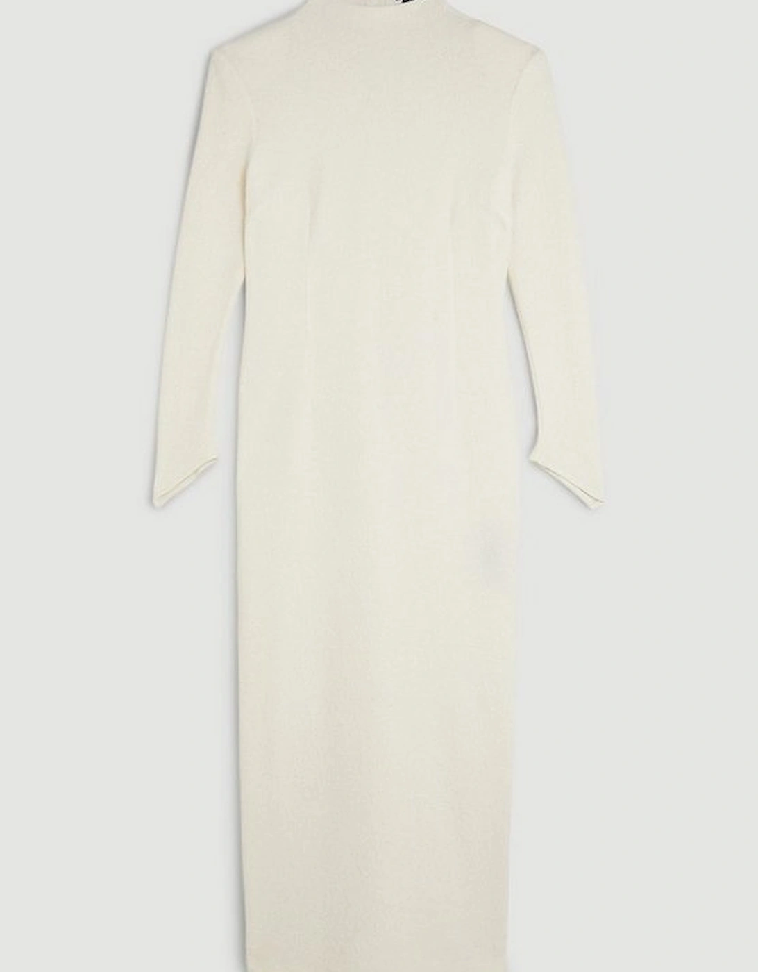 Wool Funnel Neck Knit Midi Dress