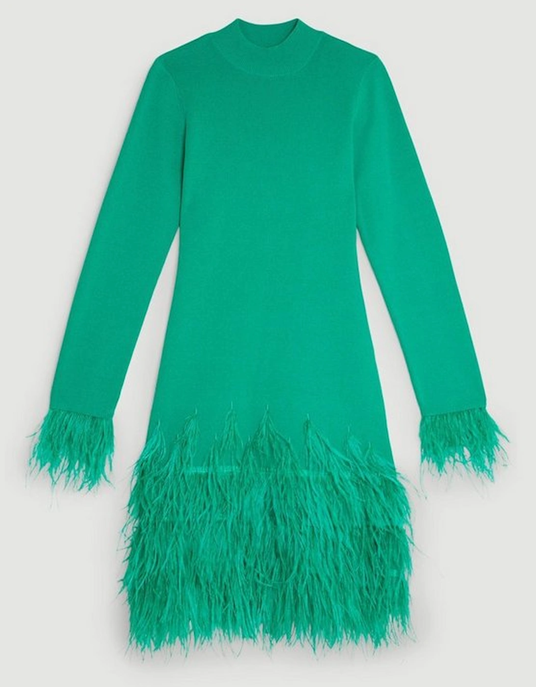 Viscose Blend Feather Detail Knit Mini Dress