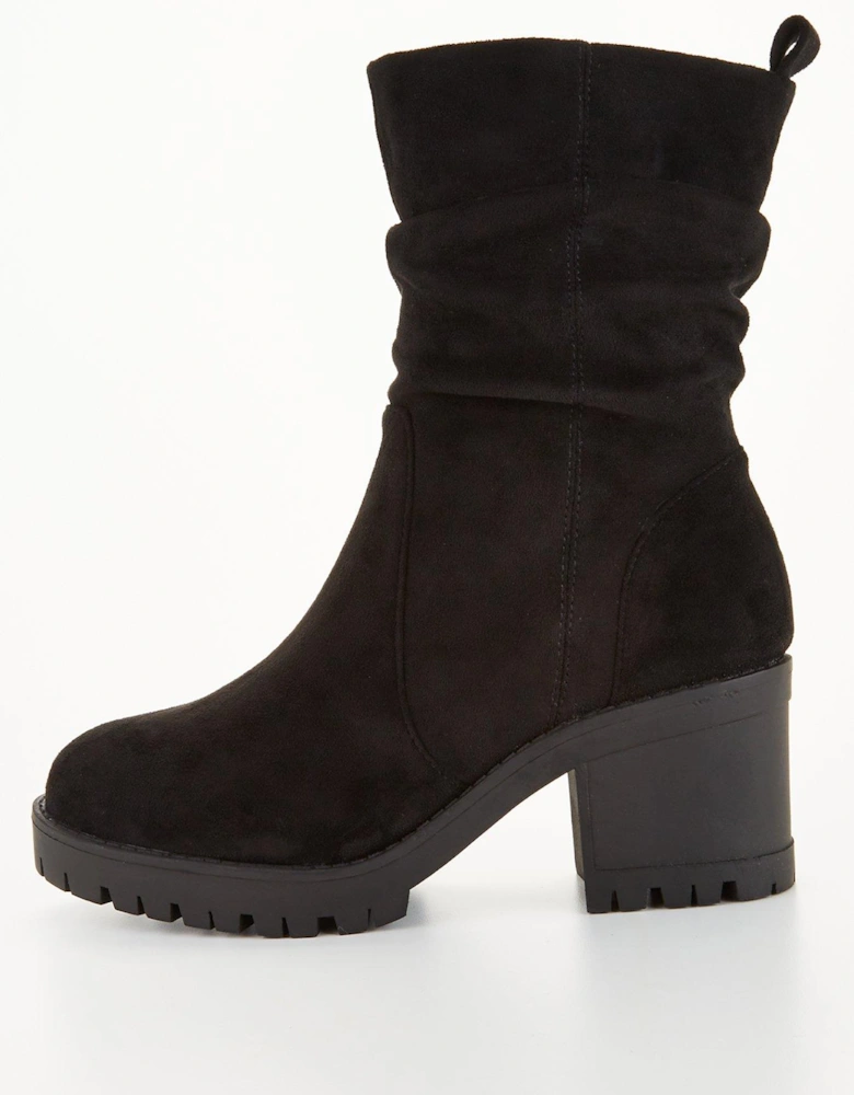 Wide Fit Block Heel Slouch Calf Boot - Black