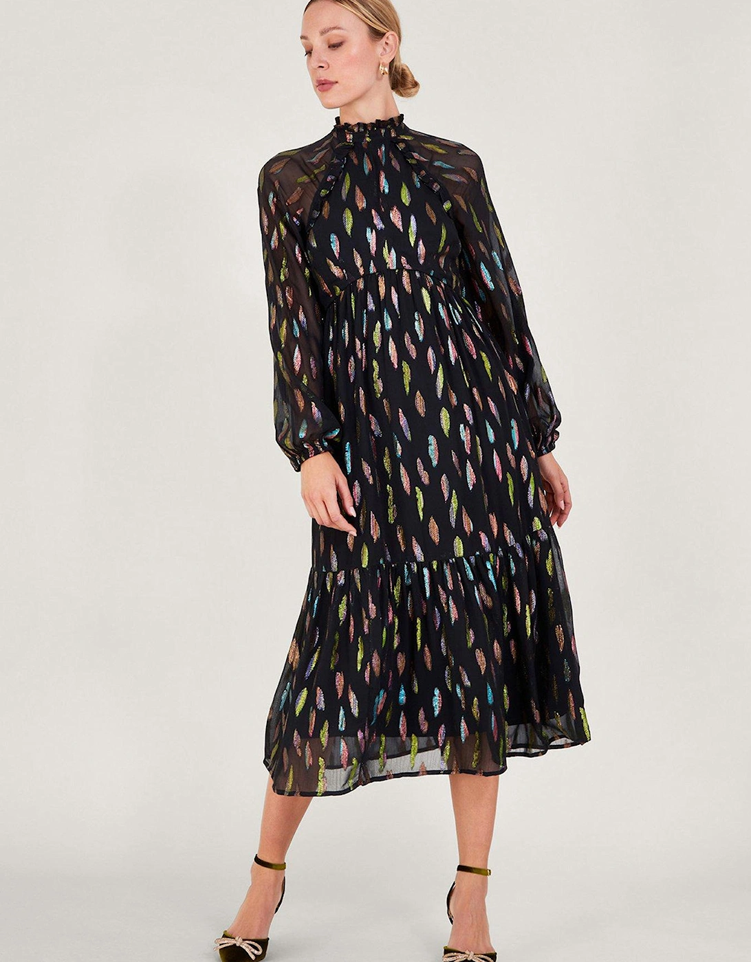 Fenna Feather Print Midi Dress, 2 of 1
