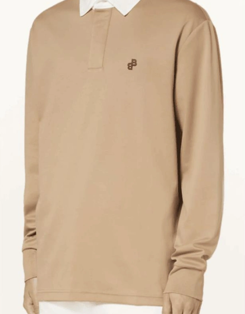 Partoes Reflected Logo Long Sleeve Beige Polo Shirt