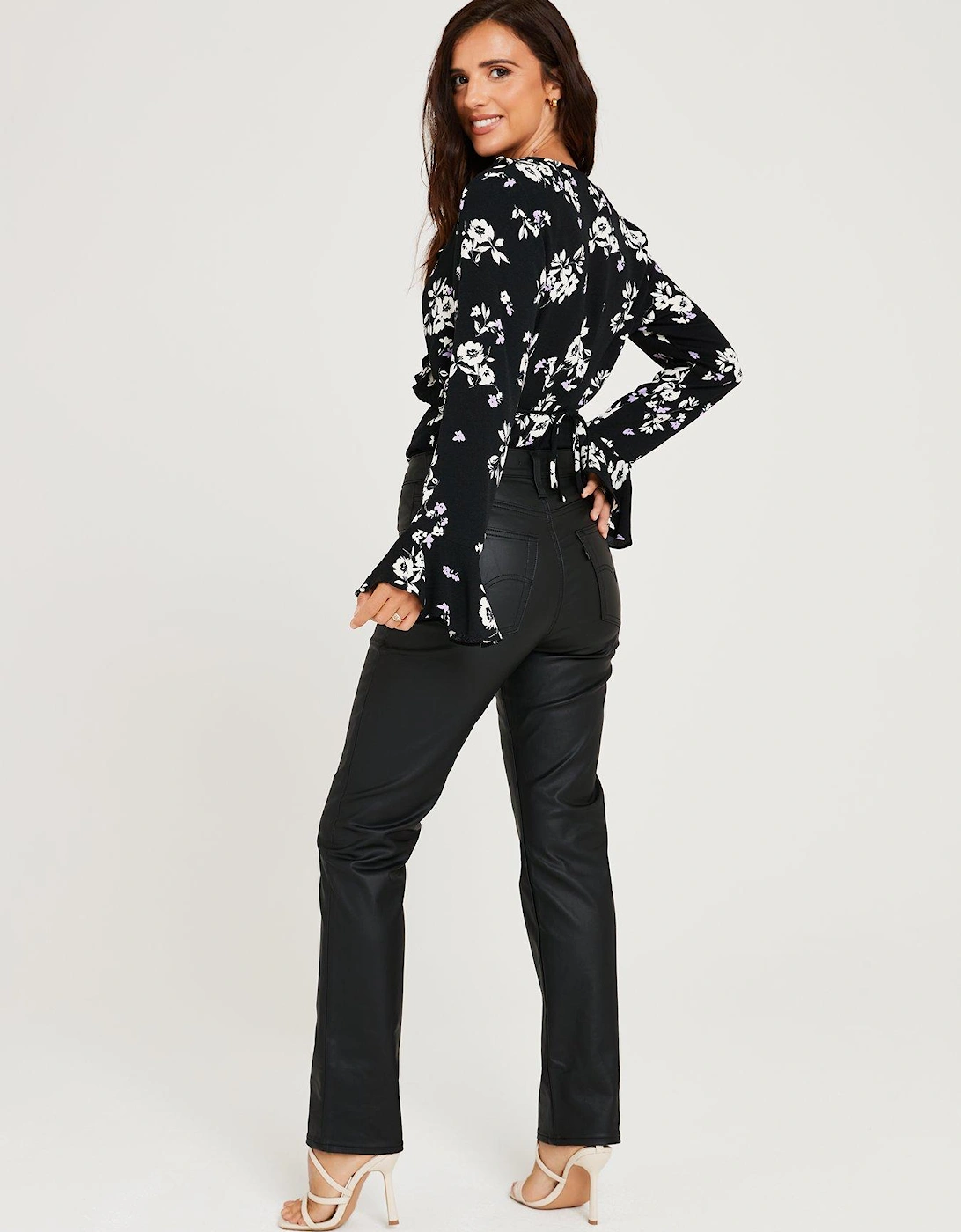 x V by Very Frill Wrap Blouse - Mono Floral