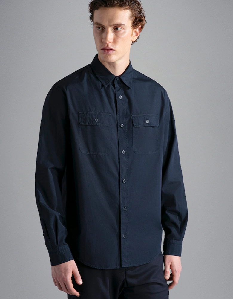 Men's Garment Dyed Cotton Overshirt with Iconic Badge