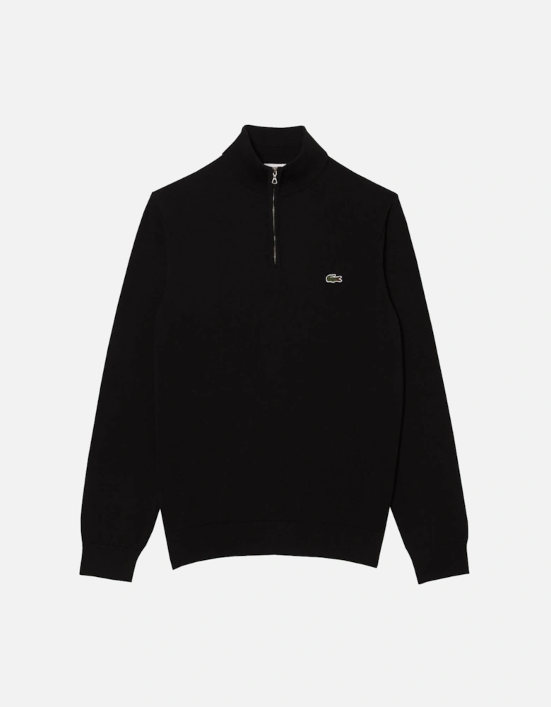 Men's Black Cotton Half Zip Knit