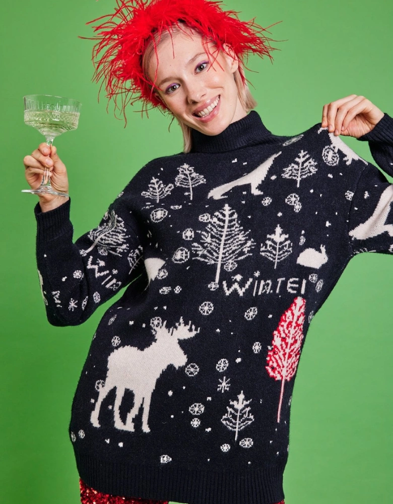 Cashmere and Banana Peel Blend Roll Neck Christmas Jumper