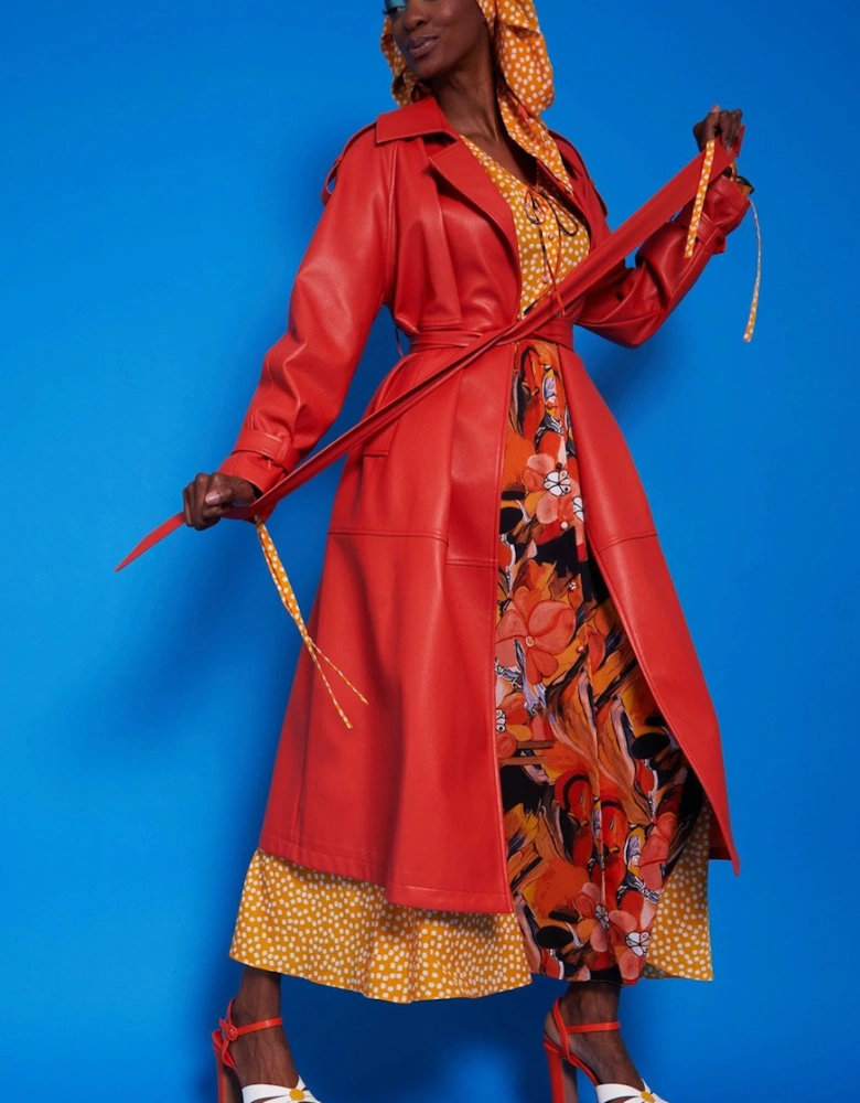 Red Maxi Eco Leather Coat