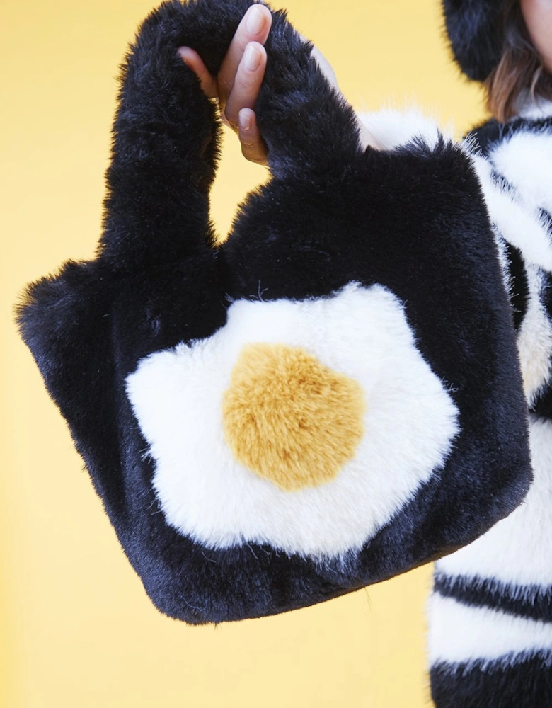 Faux Fur Tote Bag with Egg Design
