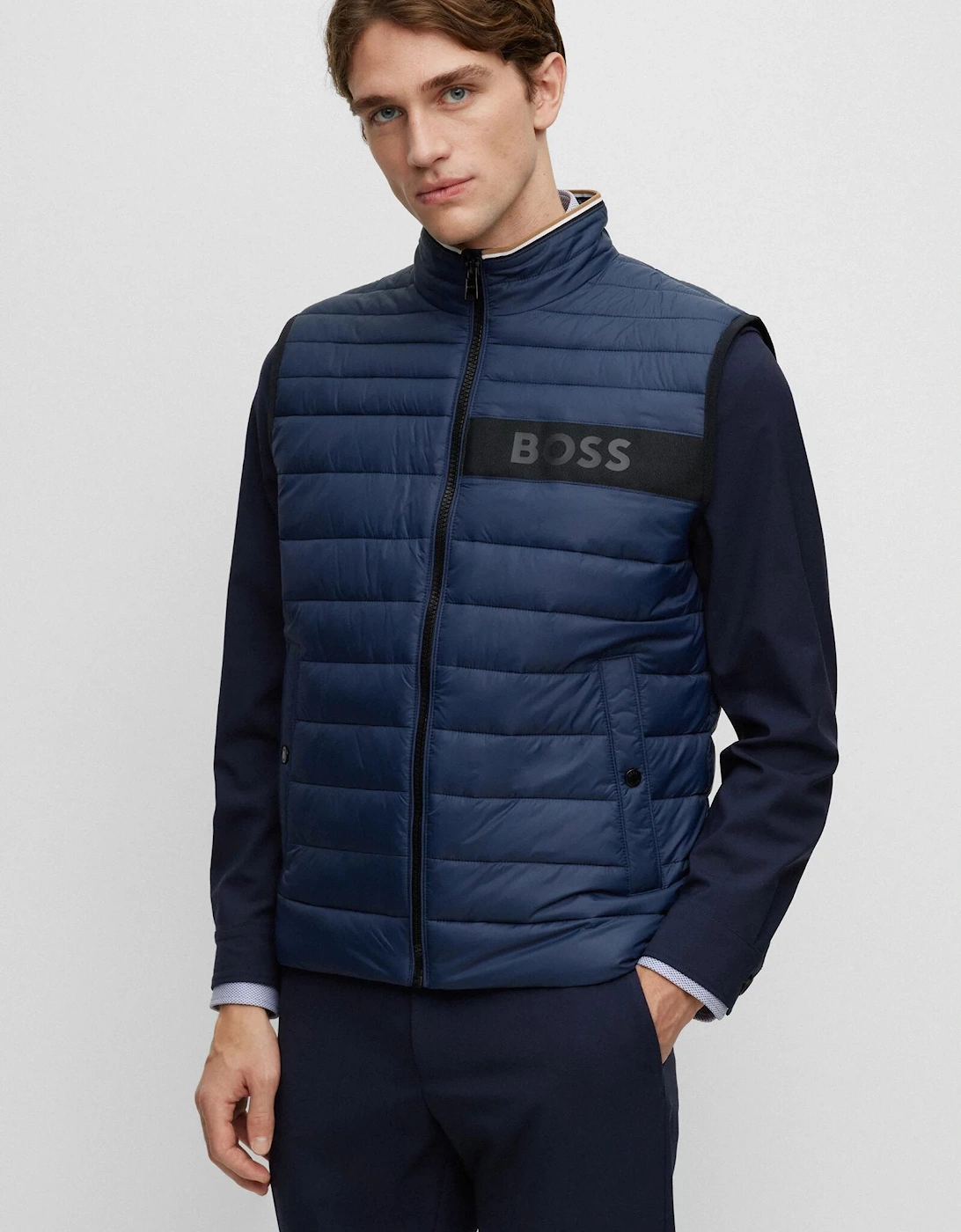 Mens Chest Trim Logo Gilet Navy