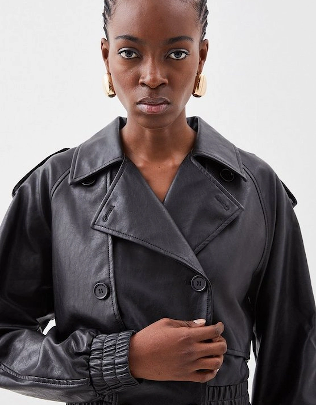 Faux Leather Tailored Bomber Mac Jacket