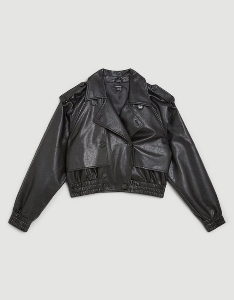 Faux Leather Tailored Bomber Mac Jacket