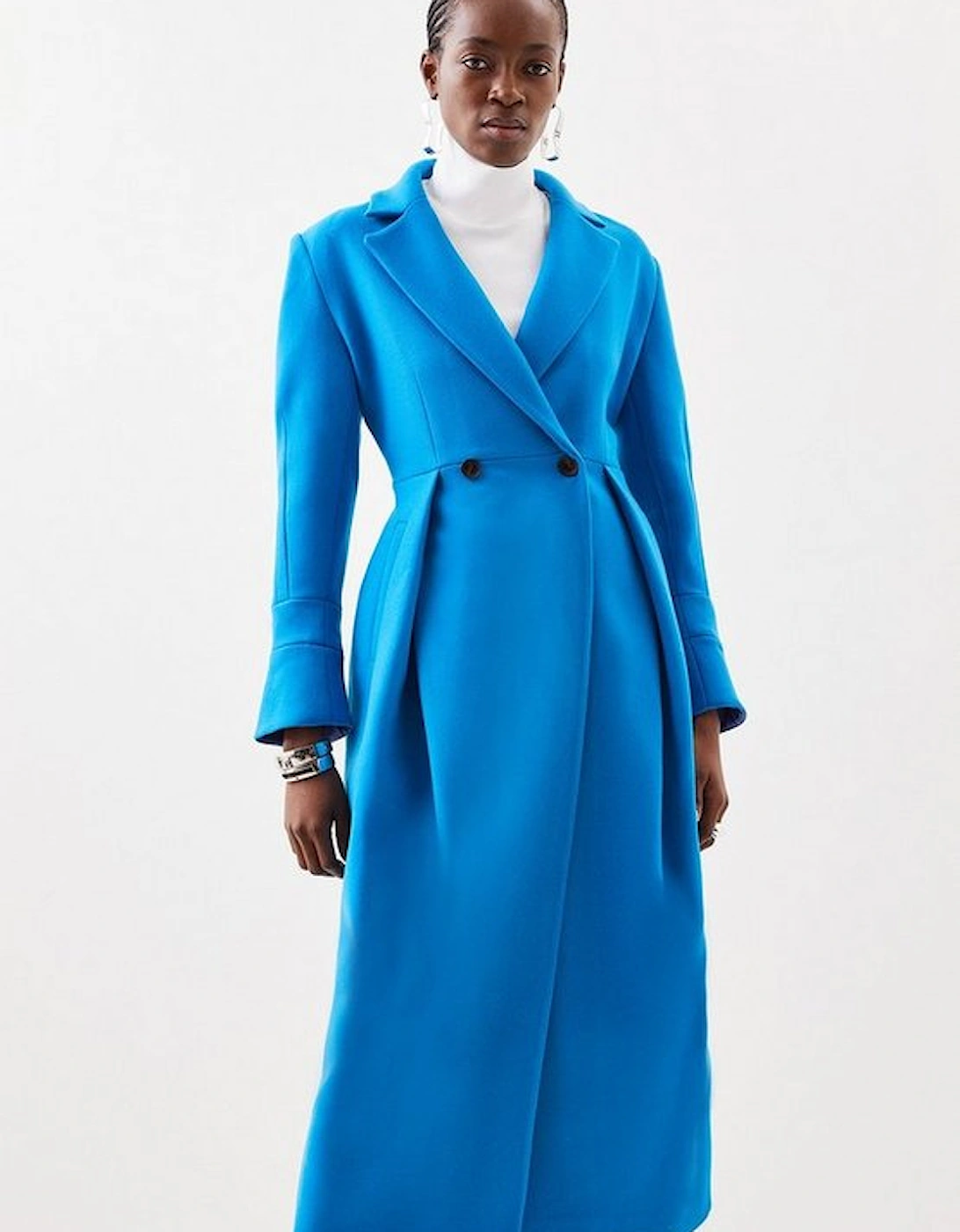 Italian Manteco Wool Blend Fitted Button Detail Midi Coat