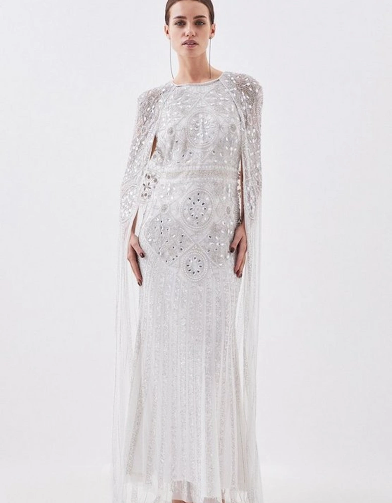 Petite Premium Embellished Caped Woven Maxi Dress