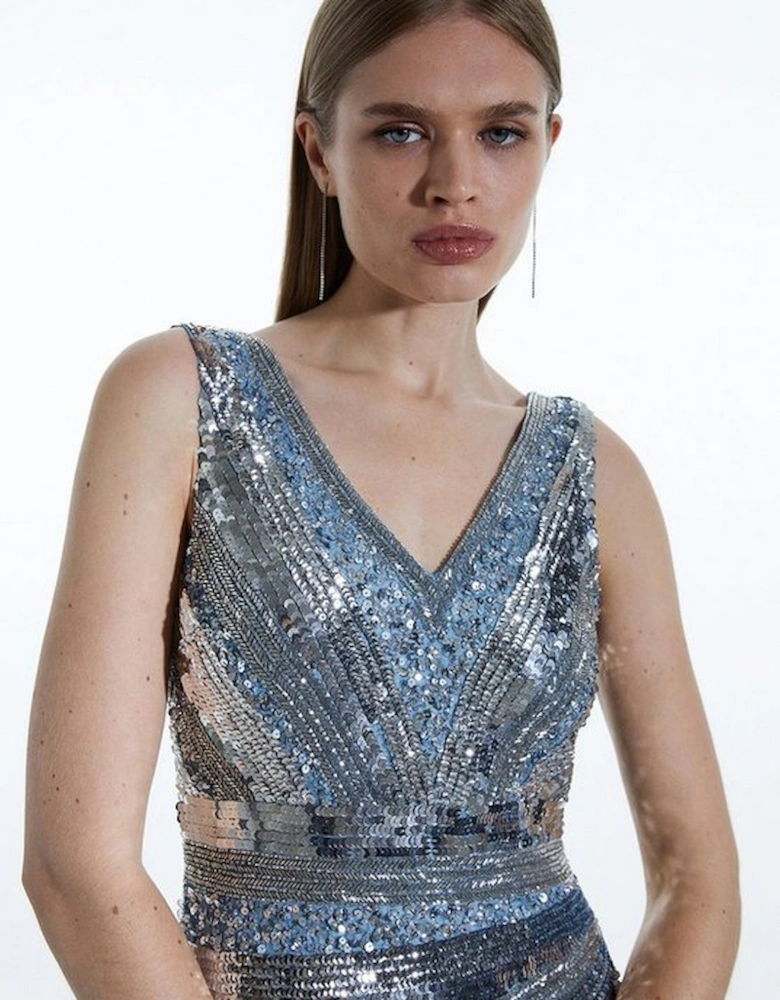 Deco Crystal Embellished Plunge Woven Maxi Dress