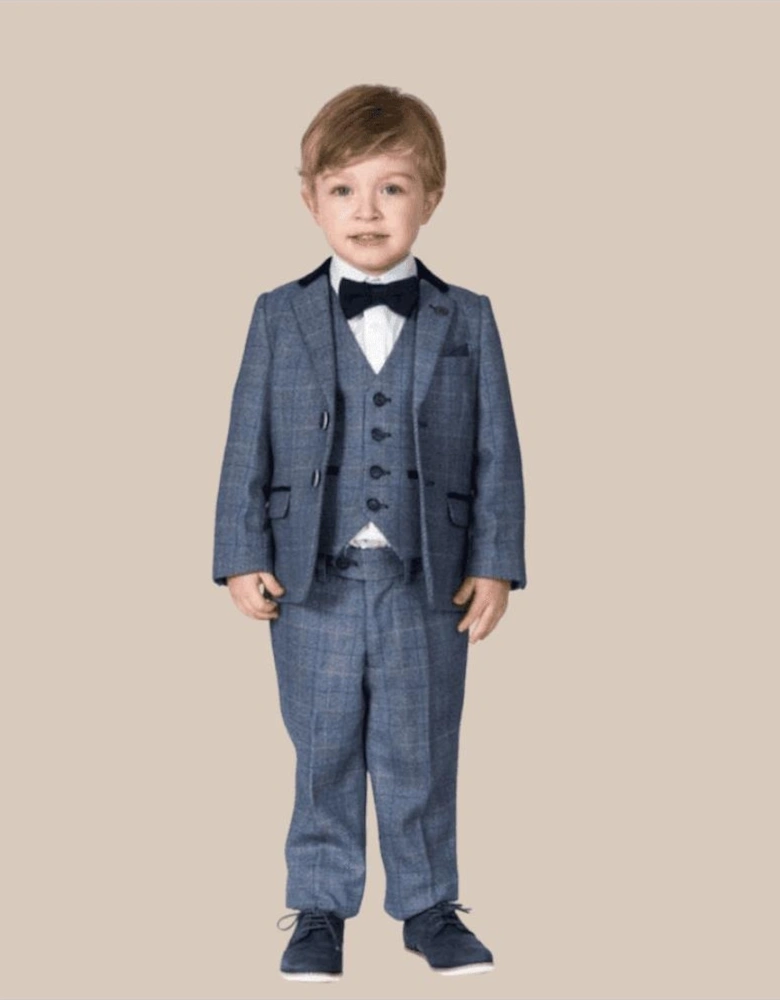 Childrens Hilton Blue Tweed Check Three Piece Suit