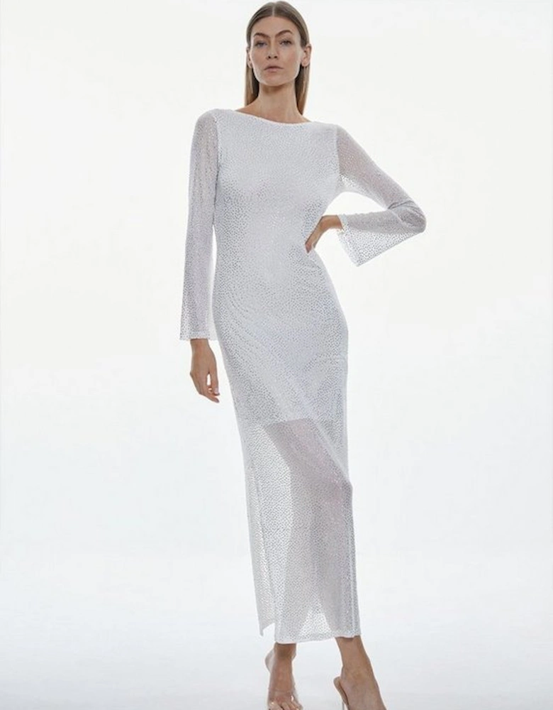 All Over Embellished Jersey Long Sleeve Maxi Dress