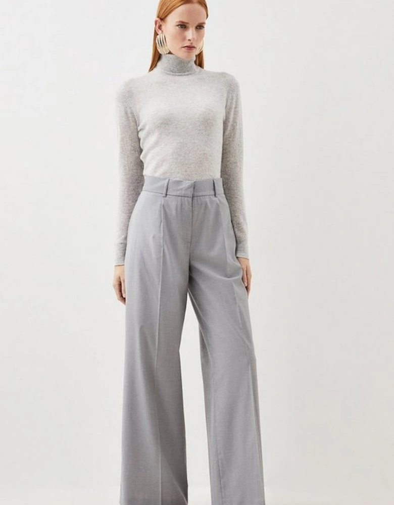 Tailored Wool Blend Wide Leg Trousers