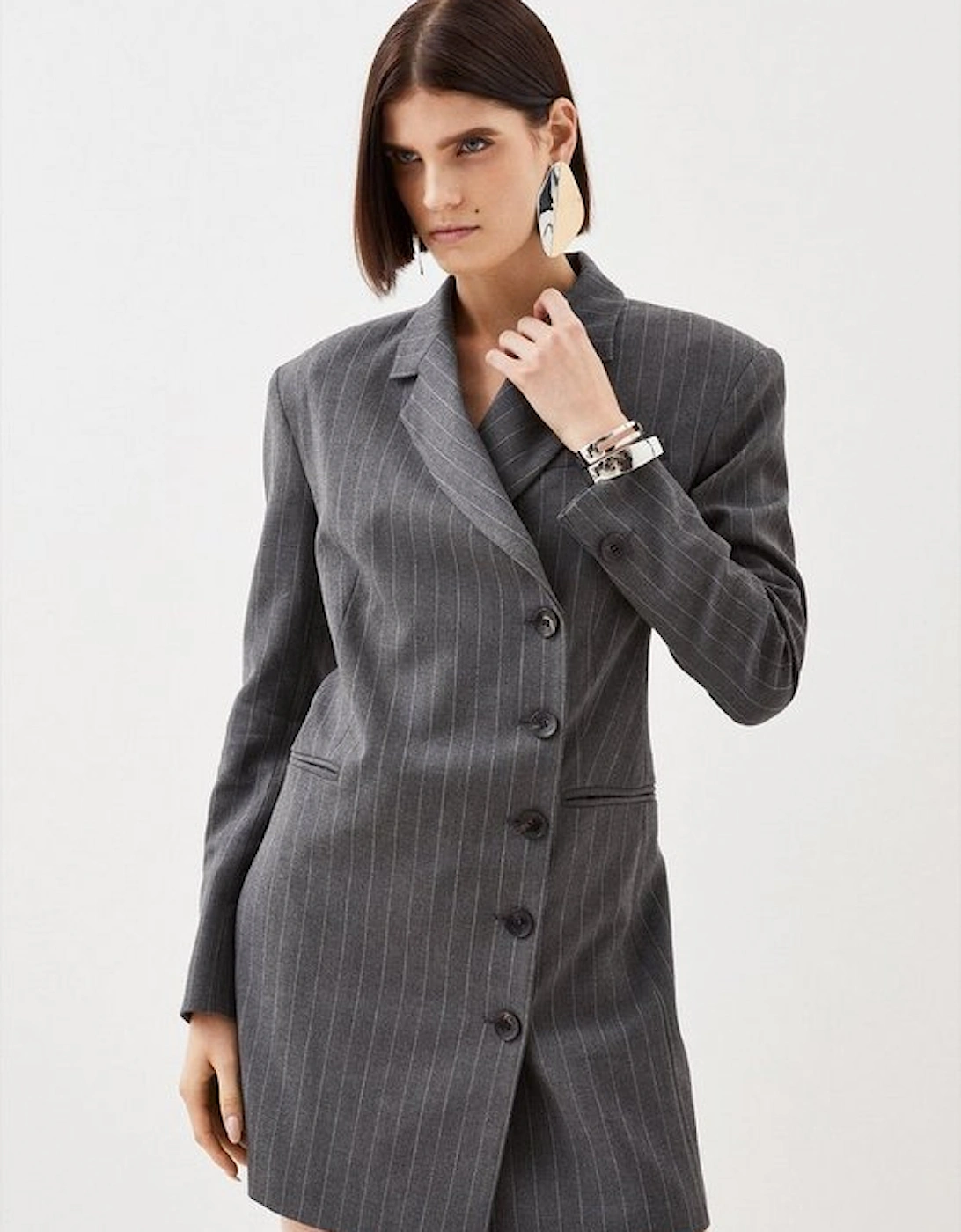 Tailored Compact Stretch Pinstripe Single Breasted Blazer Dress, 5 of 4