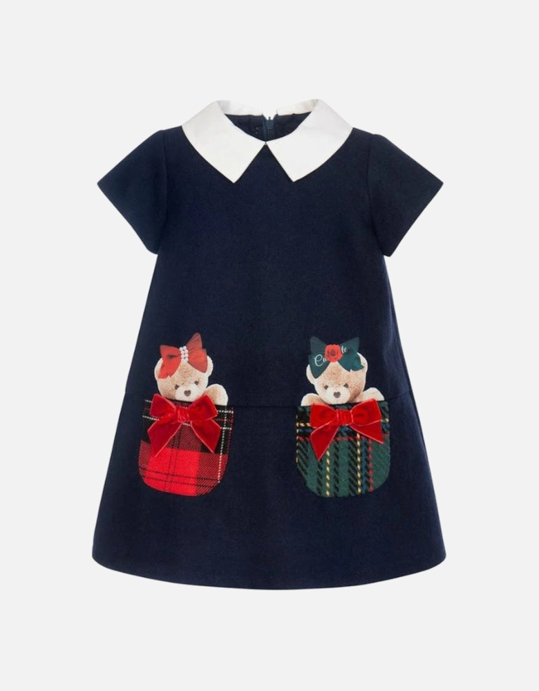 Girls Navy Tartan Teddy Dress