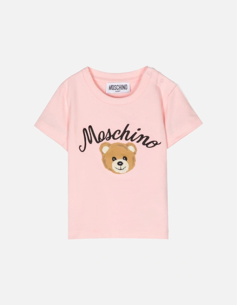 Kids Leo Teddy Bear-print T-shirt Pink