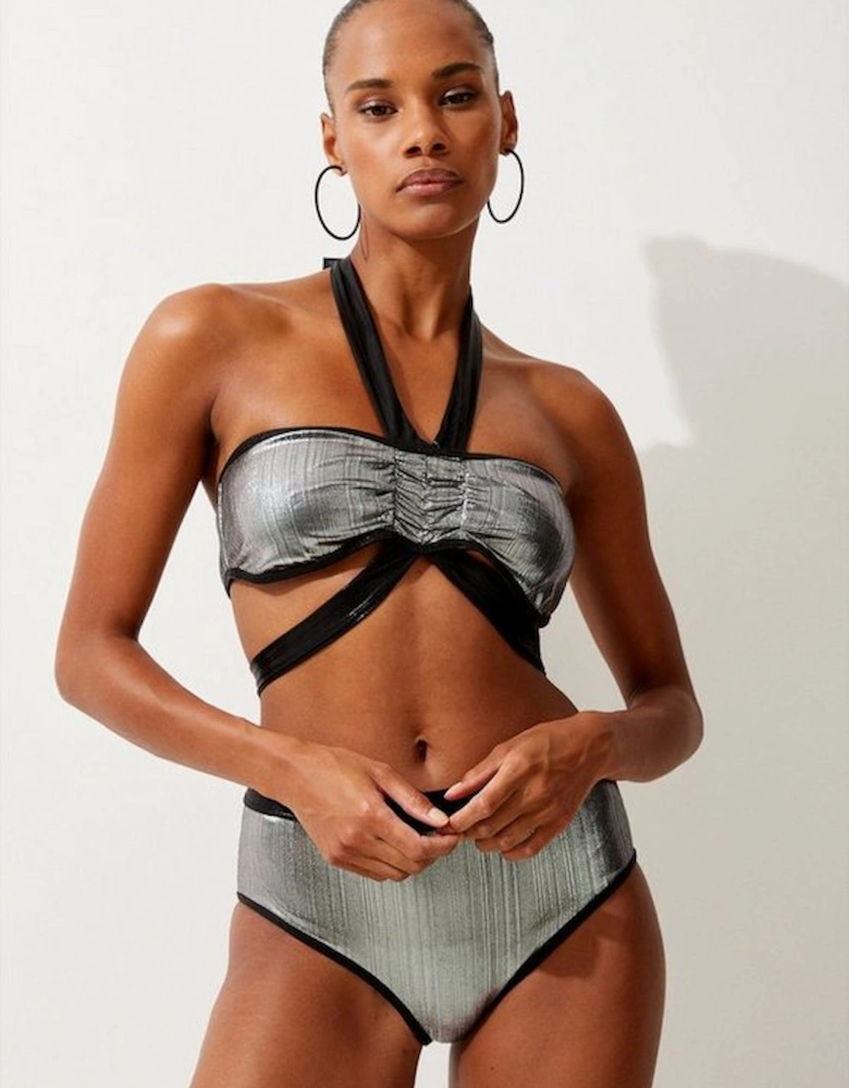 Halter Neck Silver Foiled Bikini Top