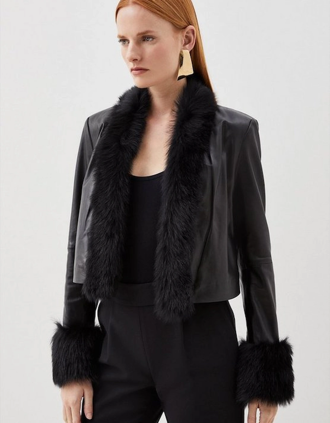 Leather Shearling Cuff & Collar Jacket, 5 of 4