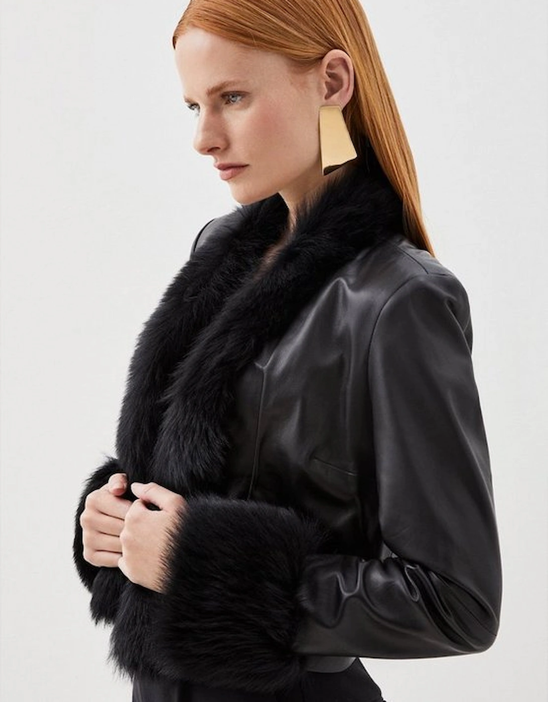 Leather Shearling Cuff & Collar Jacket