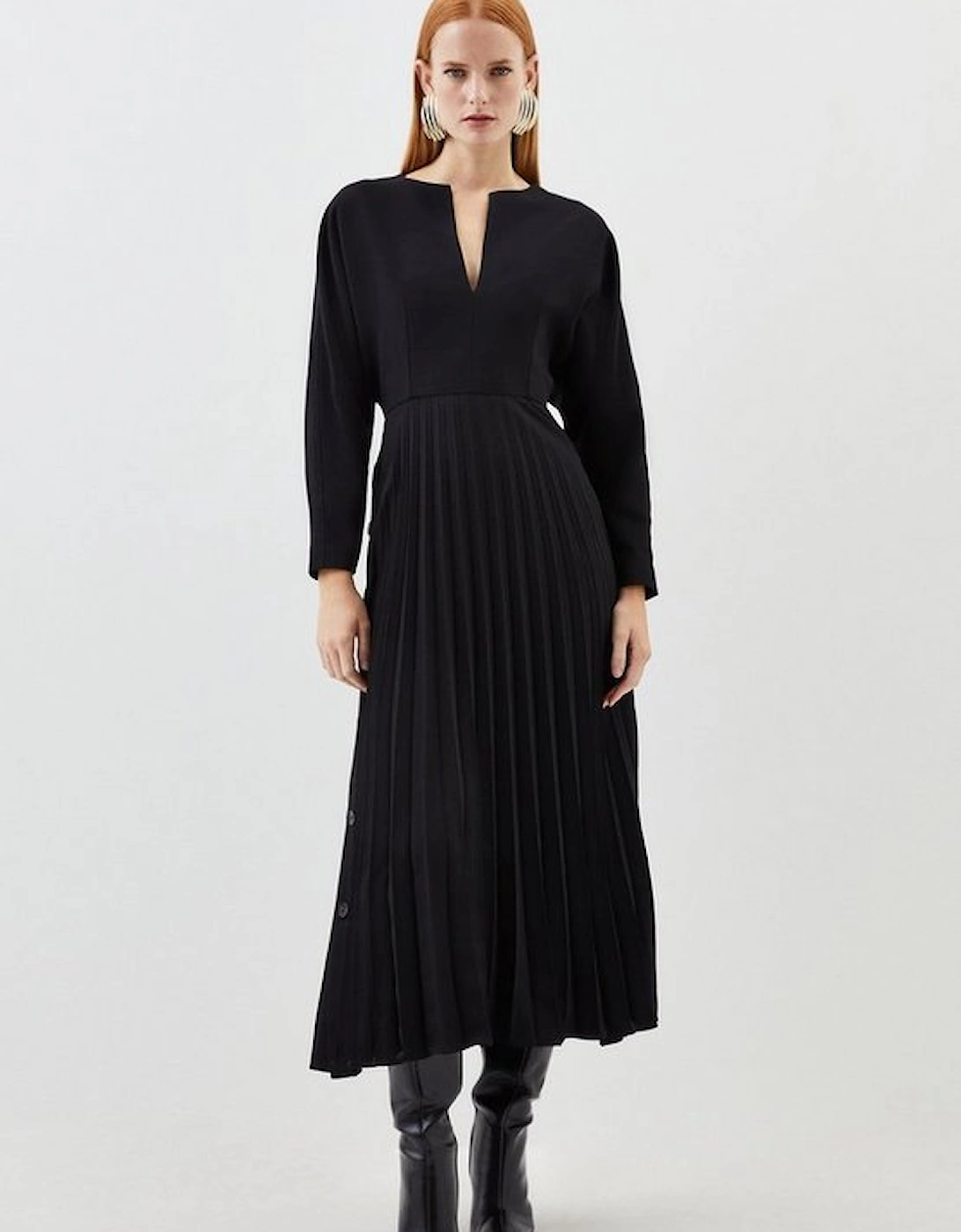 Tailored Pleated Button Midi Dress, 5 of 4
