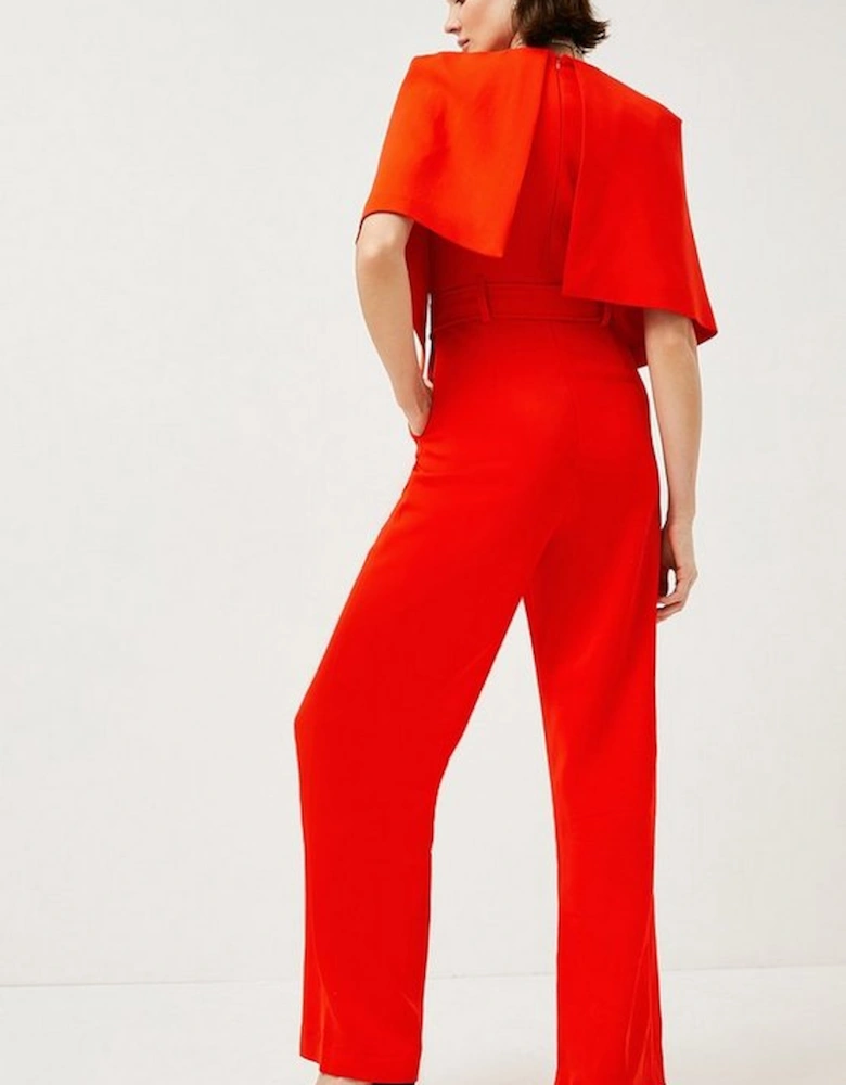 Compact Stretch Viscose Belted Flare Jumpsuit